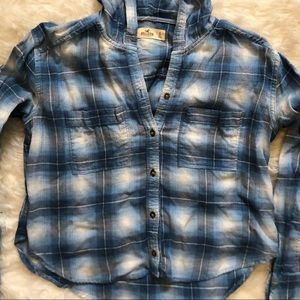 Hollister Blue Plaid Crop Top With Hood